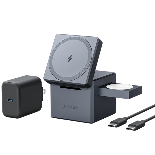 Anker 3 in 1 Cube Compatible with MagSafe 15W Fast Charging Foldable Wireless Charge Station for Apple Watch - محطة الشحن اللاسلكية المتوافقة مع ماجسيف 3 في 1 بقدرة 15 واط من أنكر للشحن السريع تتيح شحن الساعة الذكية من آبل