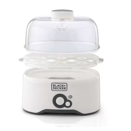 Black+Decker Egg Cooker EG200-B5 - سخان بيض مع رف للبيض ومقالي سلق وغطاء شفاف