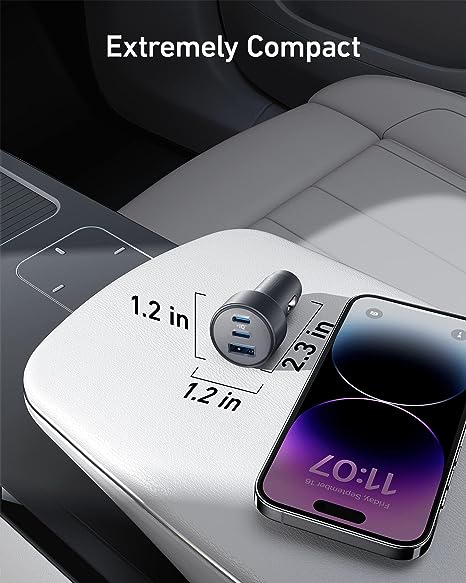 Anker 335 Car Charger 67W 2 USB-C Ports and One USB-A Port - شاحن سيارة بقدرة 67 واط بمنفذين يو اس بي سي ومنفذ يو اس بي أ