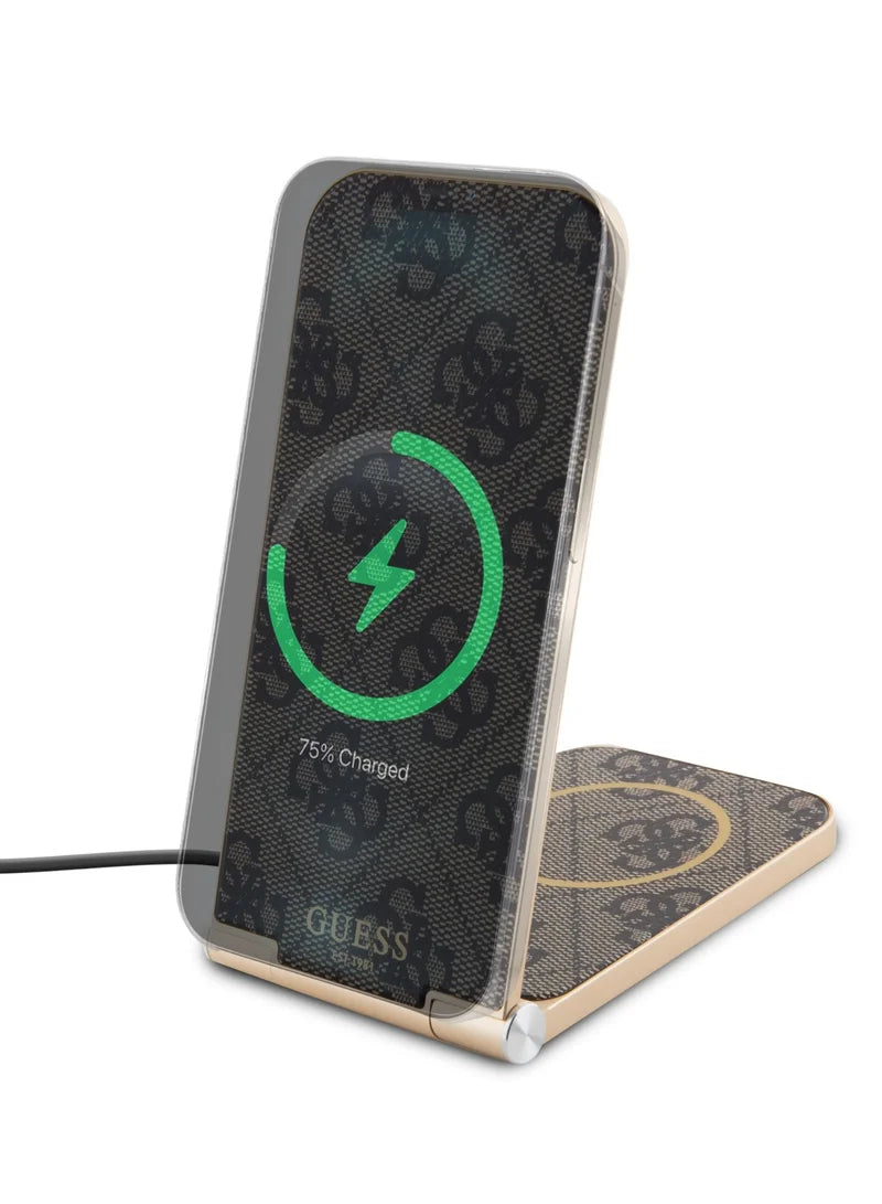 GUESS 15W Magnetic Desk Charger with 4G Pattern – MagSafe Compatible | شاحن مكتبي مغناطيسي بقدرة 15 واط من GUESS بتصميم 4 جي - متوافق مع ماج سيف