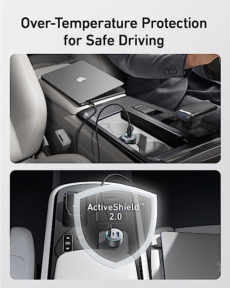 Anker 335 Car Charger 67W 2 USB-C Ports and One USB-A Port - شاحن سيارة بقدرة 67 واط بمنفذين يو اس بي سي ومنفذ يو اس بي أ