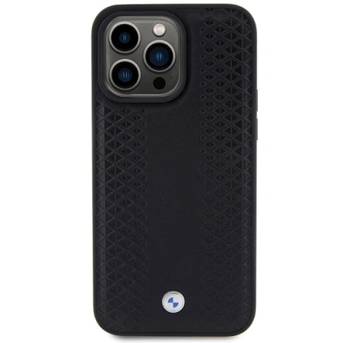 BMW Leather Case, Diamond Pattern, Slim Fit, Shockproof for iPhone 15 Pro Max | كفر بي ام دبليو جلدي بنقشة ماسية لهاتف ايفون 15 برو ماكس, تصميم نحيف مقاوم للصدمات