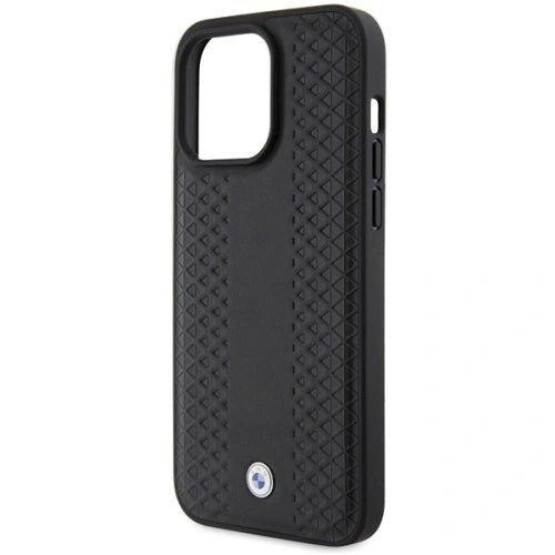 BMW Leather Case, Diamond Pattern, Slim Fit, Shockproof for iPhone 15 Pro Max | كفر بي ام دبليو جلدي بنقشة ماسية لهاتف ايفون 15 برو ماكس, تصميم نحيف مقاوم للصدمات