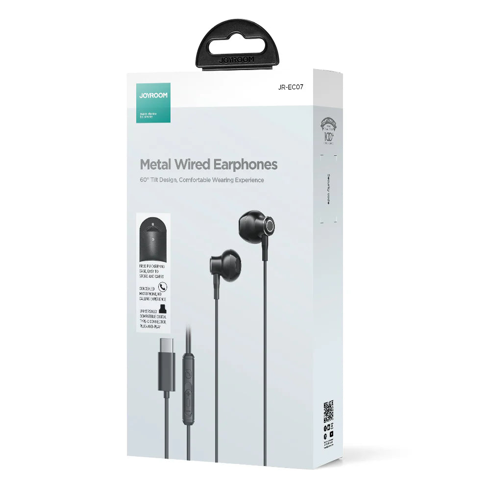 سماعات أذن جويرووم بمنفذ تايب سي وجودة صوت فائقة - اسود | JOYROOM Type C Half In Ear Earphones Superior Sound Quality - Black