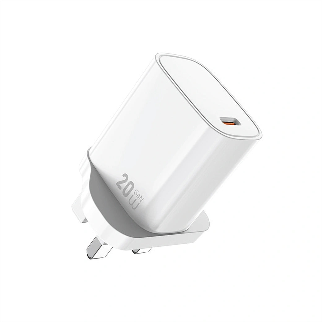 شاحن ويوو GaN سريع بقدرة شحن 20 واط - ابيض | WiWU 20W Essen GaN Fast Charger Wi-G007 UK Standard Wall Charger - White