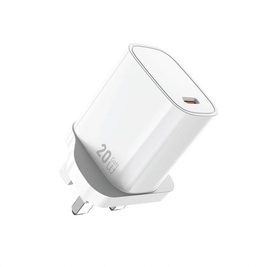 شاحن ويوو GaN سريع بقدرة شحن 20 واط - ابيض | WiWU 20W Essen GaN Fast Charger Wi-G007 UK Standard Wall Charger - White