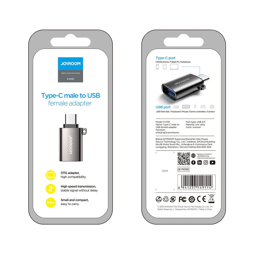 محول OTG جويرووم من يو اس بي سي الى يو اس بي اي | JOYROOM S-H151 Type-C to USB OTG Adapter