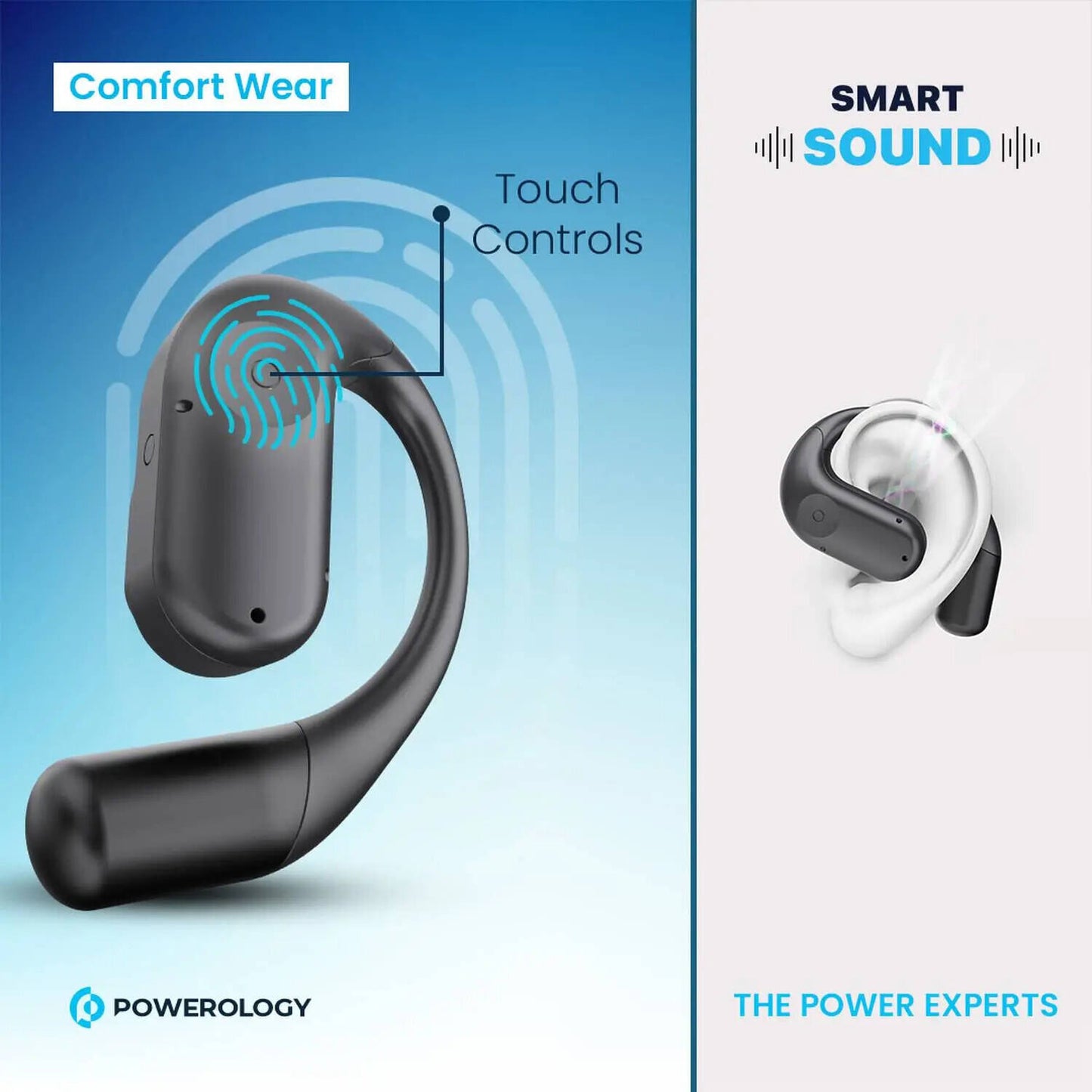 باورولوجي سماعات اذن TWS بتقنية التوصيل الهوائي مع علبة شحن وشاشة عرض - اسود | Powerology Air Conduction ENC TWS Earbuds and Charging Case with Display – Black.