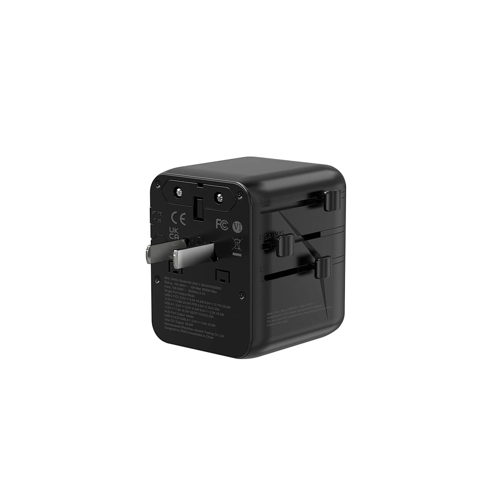 محول سفر عالمي ويوو GaN بقدرة شحن 25 واط - اسود | WiWU Wi-UA011 Warrior 25W GaN Universal Adapter 2C1A