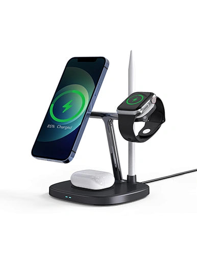 WiWU 4 in 1 Wireless Magsafe Phone Stand Fast Charging Charger - شاحن 4 في 1 اللاسلكي السريع مع حامل الهاتف المغناطيسي من ويوو