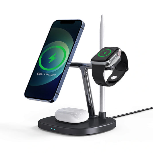 شاحن ويوو 4 في 1 اللاسلكي السريع, متوافق مع ماج سيف  | WiWU 4 in 1 Wireless Magsafe Phone Stand Fast Charging Charger