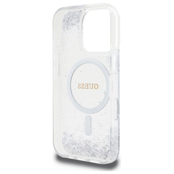 GUESS MagSafe Glitter Hard Case with Resin Glitter for iPhone 16 Pro – Silver | كفر GUESS صلب بلمعة ريزن فضية, متوافق مع ماج سيف لهاتف ايفون 16 برو - سلفر