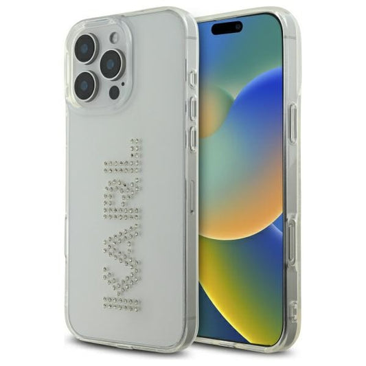 Karl Lagerfeld IML Hard Case with Rhinestones KARL Logo for iPhone 16 Pro Max | كفر كارل لاغرفيلد شفاف مزين بكريستالات شعار KARL لهاتف ايفون 16 برو ماكس