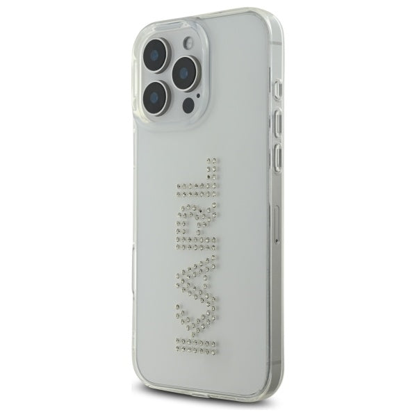 Karl Lagerfeld IML Hard Case with Rhinestones KARL Logo for iPhone 16 Pro Max | كفر كارل لاغرفيلد شفاف مزين بكريستالات شعار KARL لهاتف ايفون 16 برو ماكس