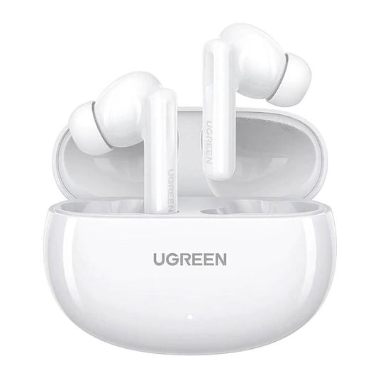 UGREEN Bluetooth V5.3 HiTune T6 Hybrid Active Noise Canceling Earbuds 30H Battery 48dB White - سماعات يوجرين هاي تيون T6 بلوتوث 5.3 إلغاء ضوضاء نشط 30 ساعة بيضاء