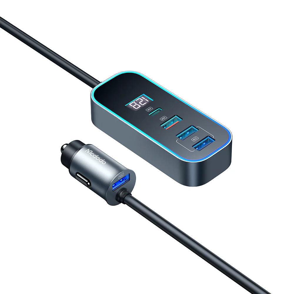 Mcdodo 107W 4-Port USB & Type C Car Charger with Digital Display -  شاشة سيارة بأربع منافذ يو اس بي وتايب سي بقدرة 107واط من مكدودو