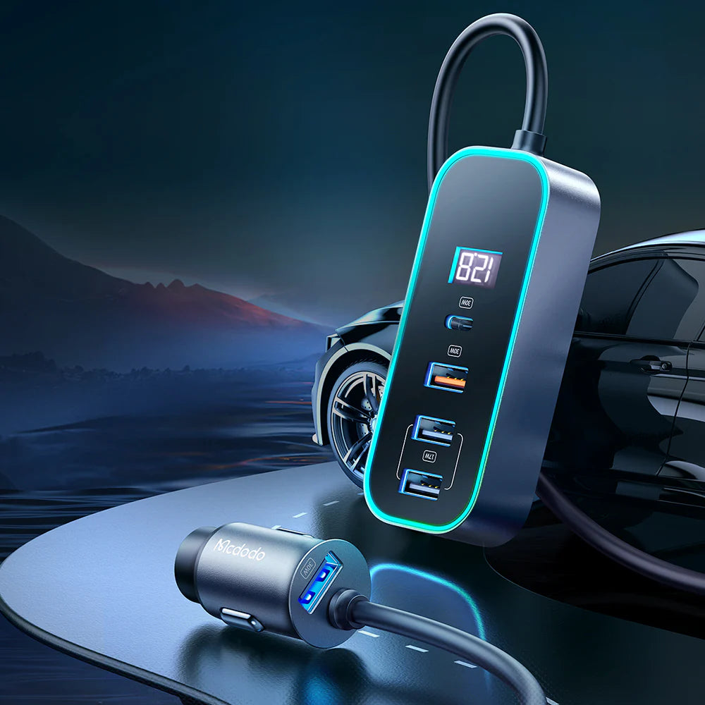 Mcdodo 107W 4-Port USB & Type C Car Charger with Digital Display -  شاشة سيارة بأربع منافذ يو اس بي وتايب سي بقدرة 107واط من مكدودو