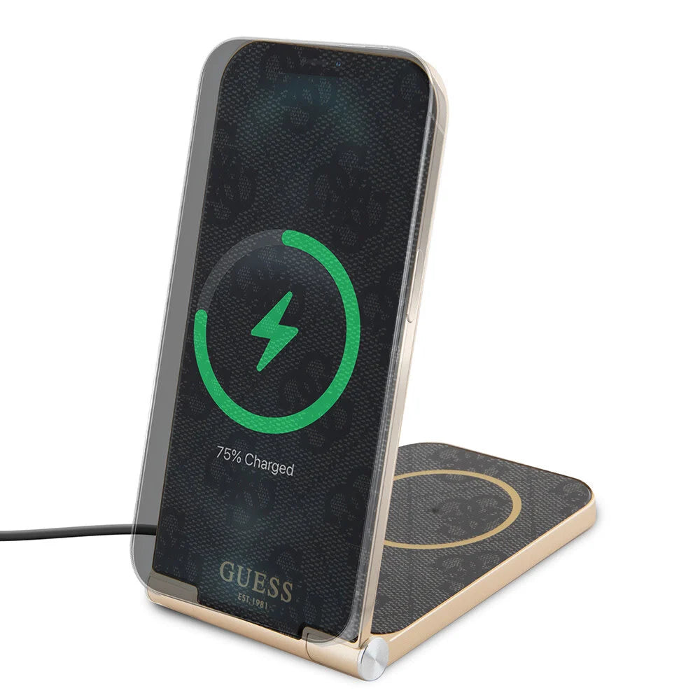 GUESS 15W Magnetic Desk Charger with 4G Pattern – MagSafe Compatible | شاحن مكتبي مغناطيسي بقدرة 15 واط من GUESS بتصميم 4 جي - متوافق مع ماج سيف
