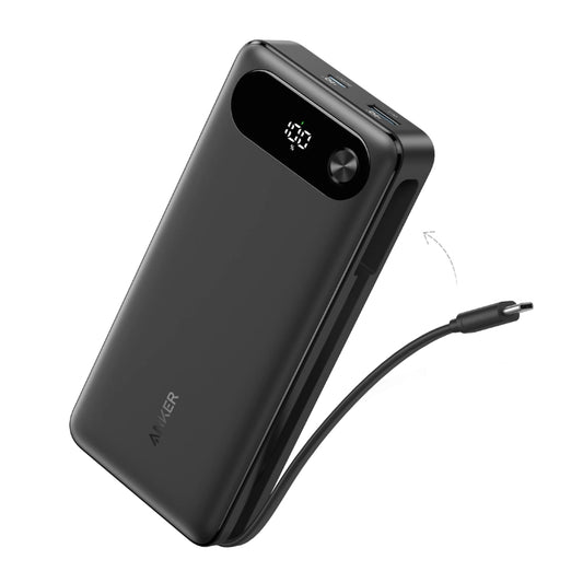Anker 20,000mAh 87W Power Bank with Built-in USB-C – Black - باور بانك أنكر 20000 مللي أمبير 87 وات مع كابل تايب سي