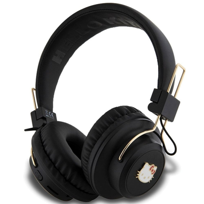 Hello Kitty Bluetooth Headphones with Metal Logo Round Shape – Black | سماعة بلوتوث Hello Kitty بتصميم دائري وشعار معدني - اسود