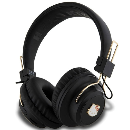 Hello Kitty Bluetooth Headphones with Metal Logo Round Shape – Black | سماعة بلوتوث Hello Kitty بتصميم دائري وشعار معدني - اسود