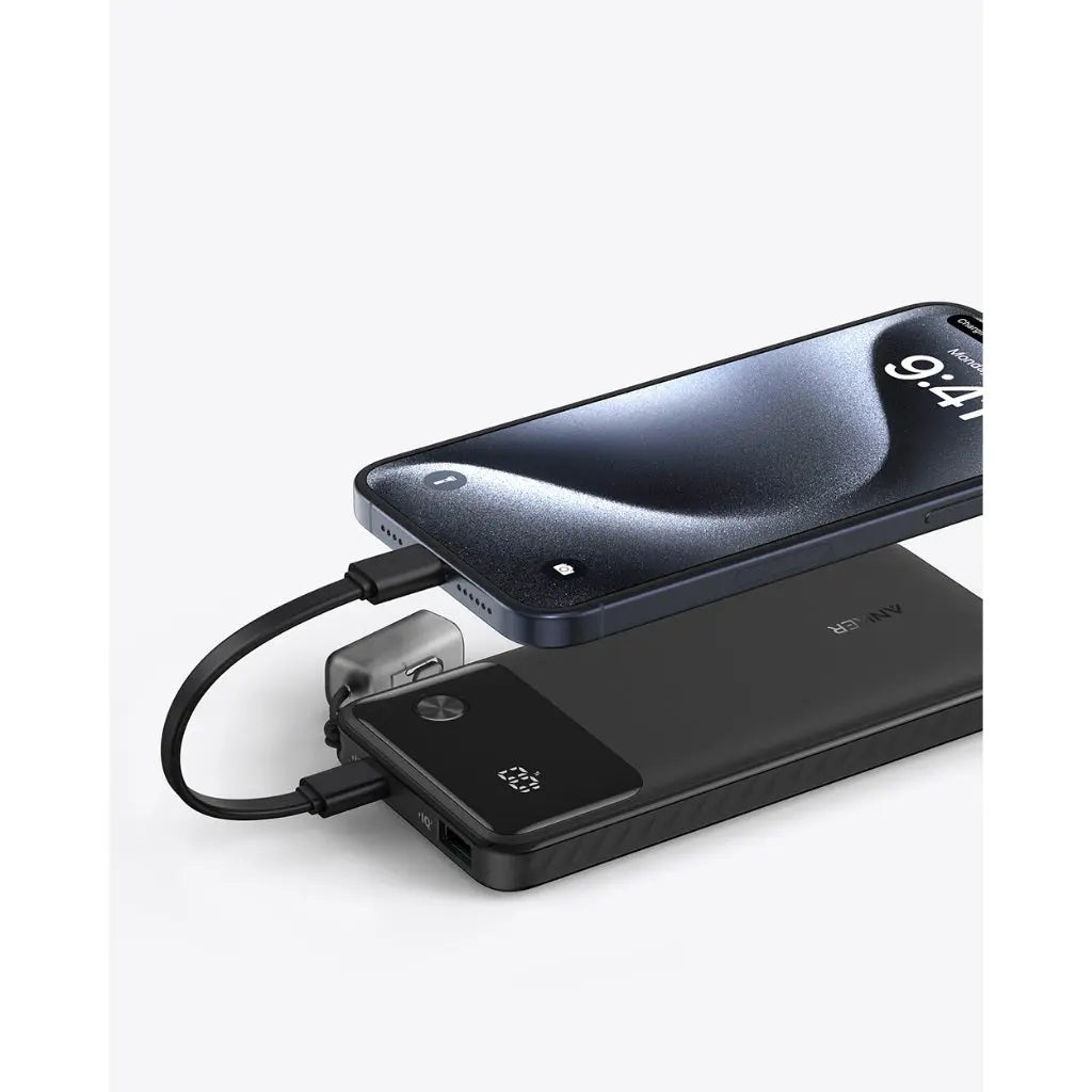 باور بانك أنكر بسعة 10,000 مللي أمبير بقدرة 22.5 واط مع كابل USB-C - اسود | Anker 10K 22.5W USB-C Power Bank Fast Charging - Black