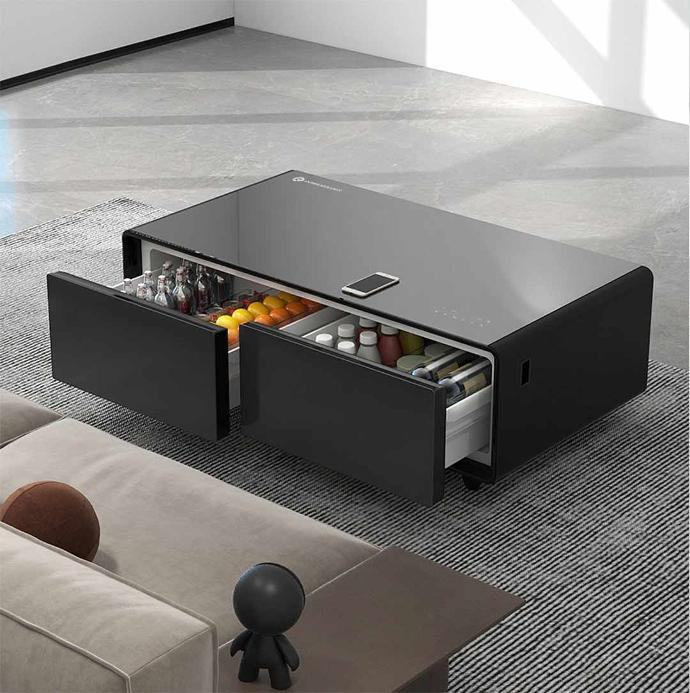 Powerology Coffee Table Fridge Powerful 40W Speakers 135L - طاولة تبريد ذكية باورولوجي 135 لتر مع سماعات وشحن لاسلكي