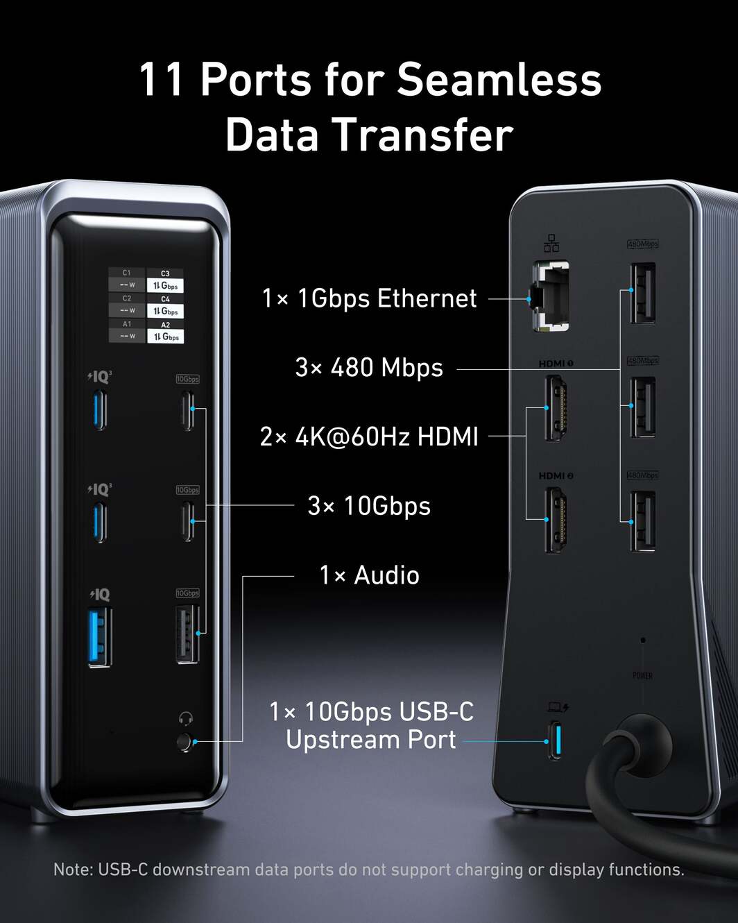 قاعدة شحن أنكر برايم 14 في 1, بقدرة شحن 160 واط ودعم شاشتين بدقة 4K - رمادي | Anker Prime Dock 160W 14-in-1 with Dual 4K Display – Gray