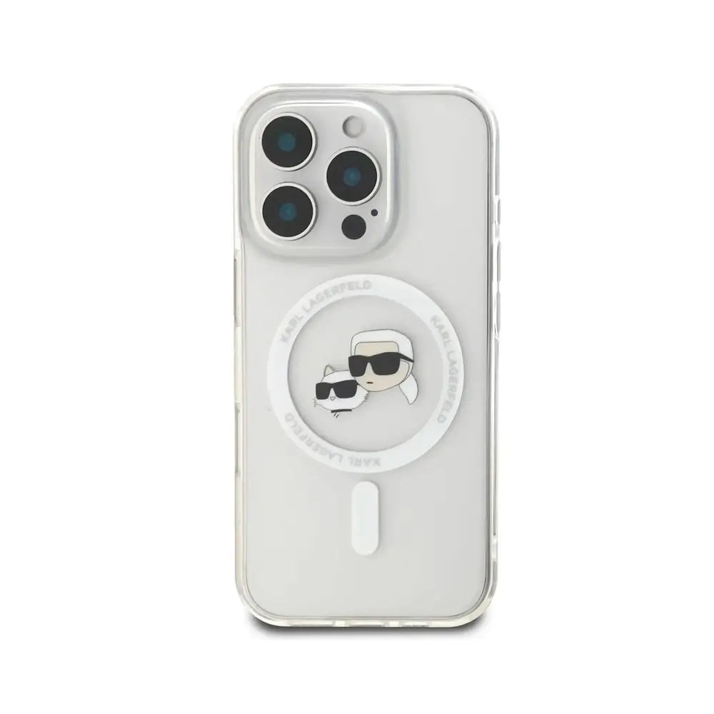 Karl Lagerfeld MagSafe IML Hard Case with Karl & Choupette Head for iPhone 16 Pro | كفر كارل لاغرفيلد صلب بتصميم رأس كارل وشوبيت, متوافق مع ماج سيف لهاتف ايفون 16 برو