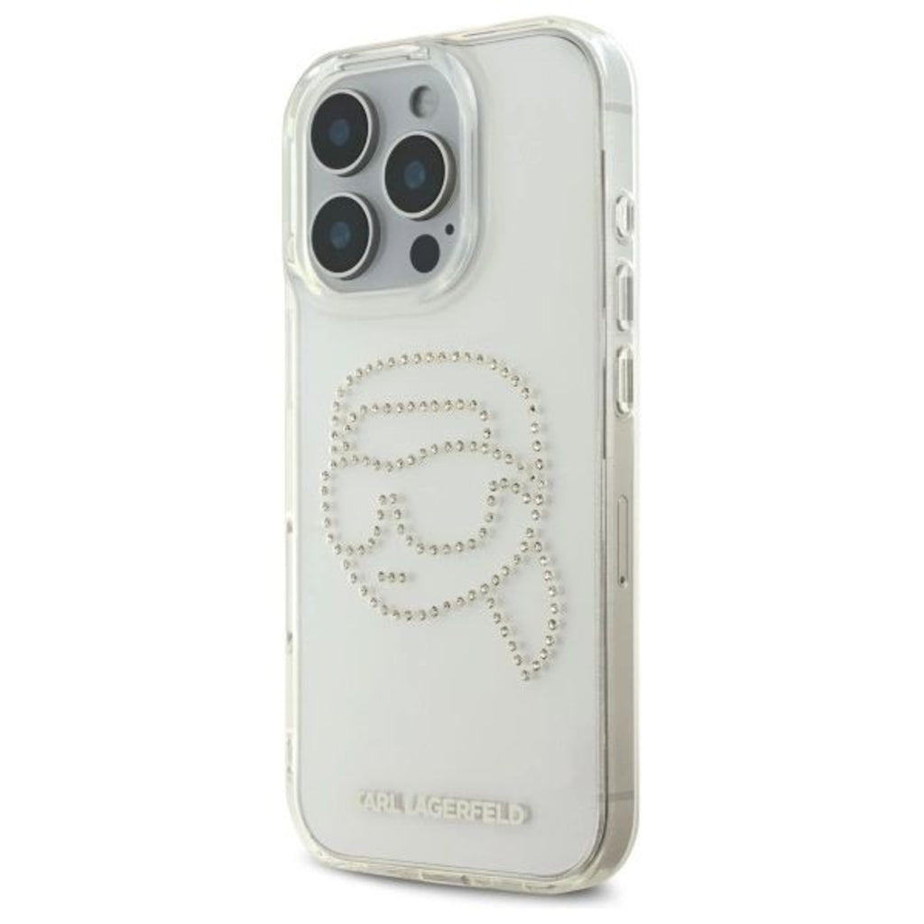 Karl Lagerfeld IML Hard Case with Rhinestones Karl Head Logo for iPhone 16 Pro Max | كفر كارل لاغرفيلد شفاف مزين بكريستالات وشعار راس كارل لهاتف ايفون 16 برو ماكس