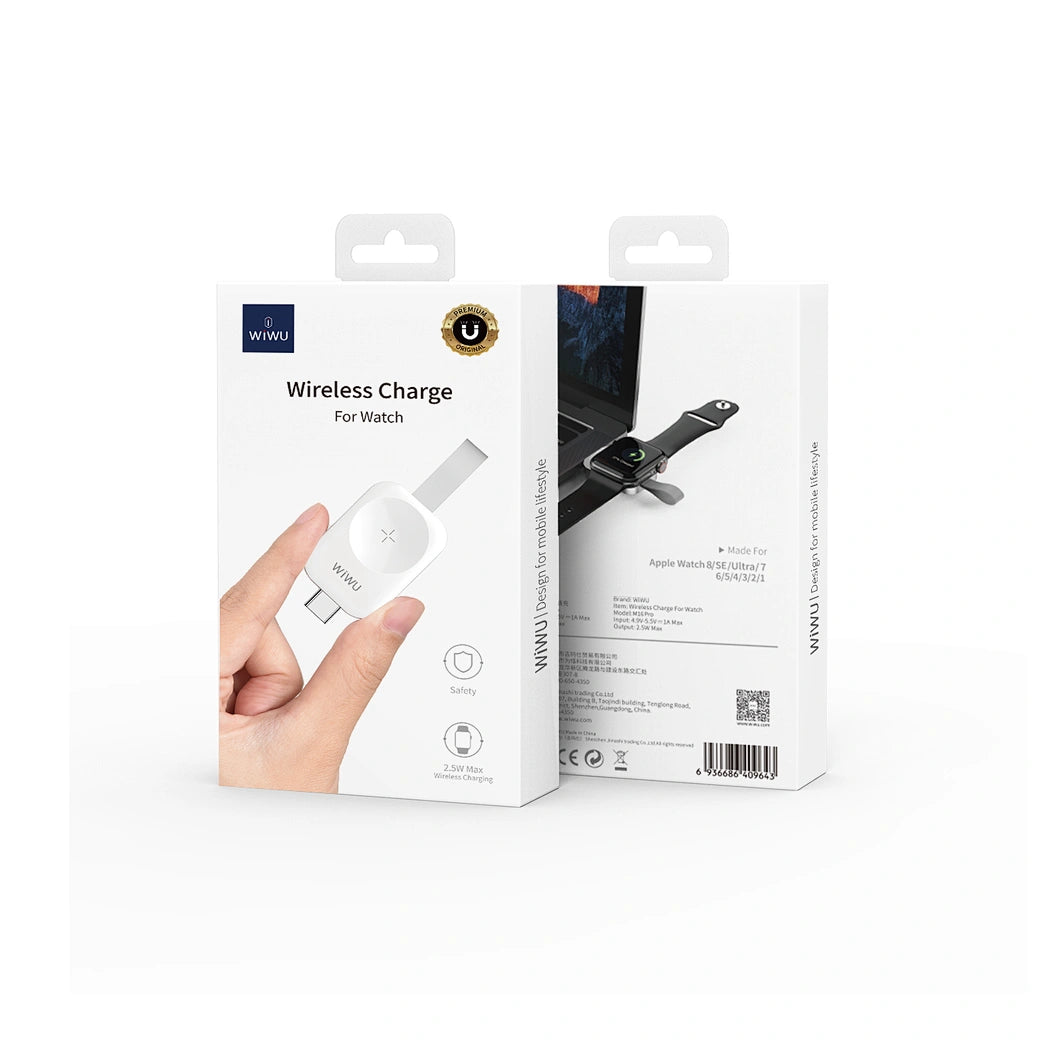 شاحن ويوو ام 16 مغناطيسي محمول لساعة ابل - ابيض | WiWU M16 Pro Portable Magnetic Wireless Watch Charger – White
