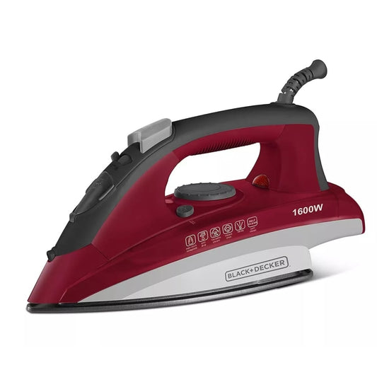 Black+Decker Steam iron 1600W 300ml, ceramic coated soleplate - مكواة بخار بلاك أند ديكر 1600 واط مع قاعدة سيراميك وخزان 300 مل
