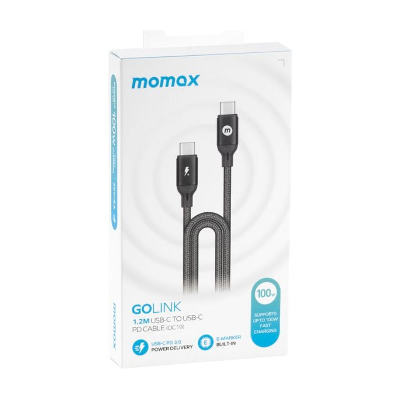 كيبل موماكس جو لينك تايب سي الى تايب سي بقدرة شحن 100 واط و طول 1.2 متر  | Momax GoLink USB-C to USB-C PD 100W Braided Cable (1.2M)