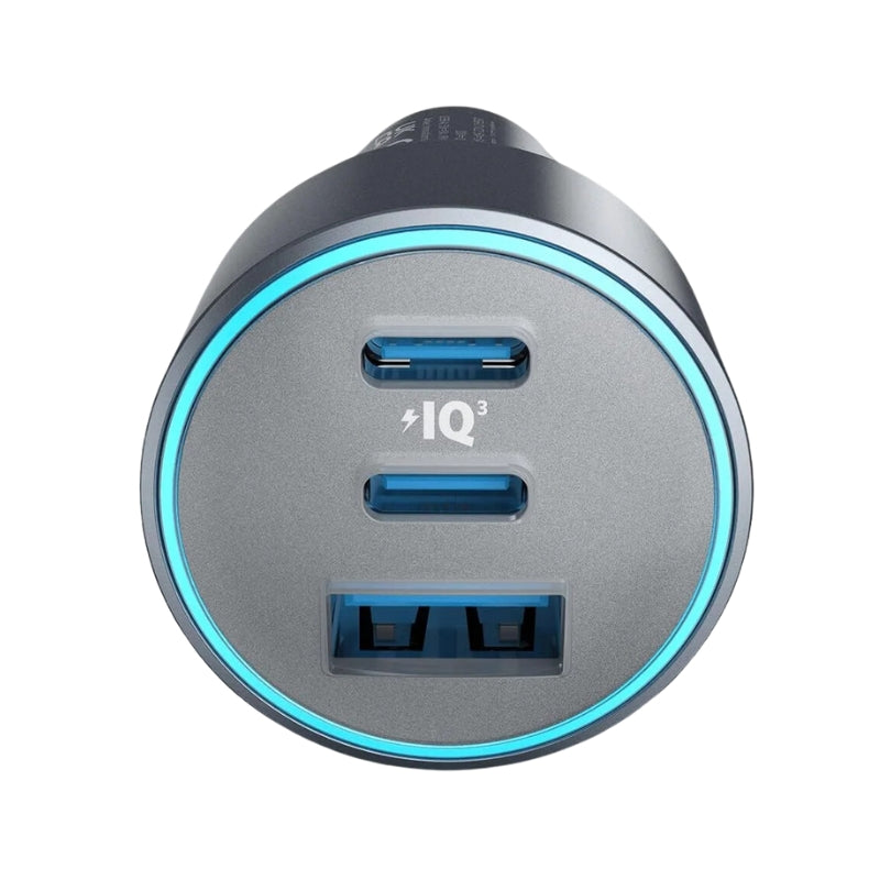 Anker Car Charger 67W 2C1A with 3ft C-to-C Cable Gray  -شاحن سيارة أنكر 67 وات 2C1A مع كابل C-to-C بطول 3 قدم، رمادي