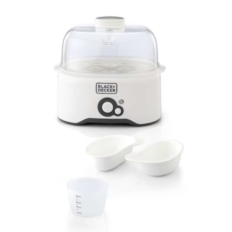 Black+Decker Egg Cooker EG200-B5 - سخان بيض مع رف للبيض ومقالي سلق وغطاء شفاف