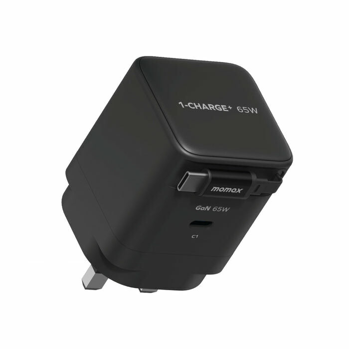 Momax CHARGE & Port GaN 65W Fast Charger with Retractable USB-C Cable - شاحن موماكس جارج & بورت بقدرة 65 واط – شاحن سريع بكابل USB-C مدمج قابل للسحب ومنفذ إضافي