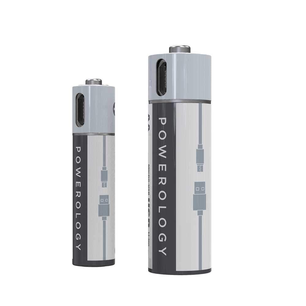 بطاريات باورولوجي AAA قابلة لاعادة الشحن عبر يو اس بي سي - 450mAh | Powerology USB Rechargeable Lithium-ion Battery AAA (4pcs/pack) 450mAh / 675mWh.