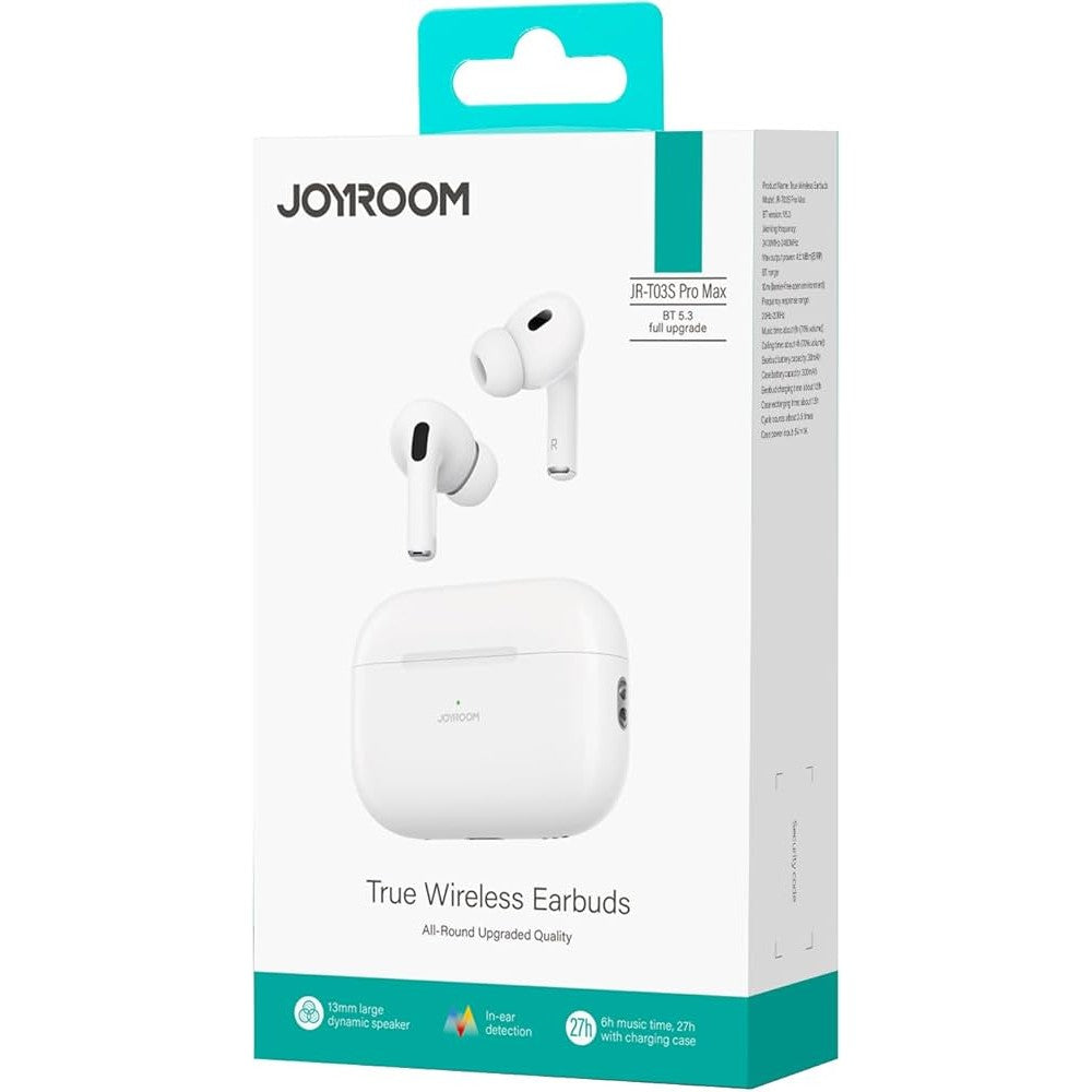 سماعات جويرووم T03S Pro Max اللاسلكية, تشغيل حتى 20 ساعة - ابيض | JOYROOM T03S Pro Max True Wireless Earbuds – Up to 20H Playtime – White