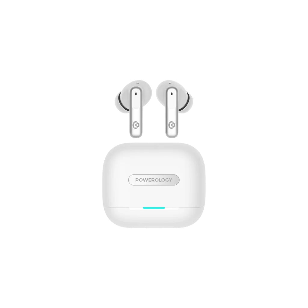 سماعات باورولوجي اللاسلكية ANC+ENC مع 6 مايكروفونات, تشغيل حتى 6 ساعات | Powerology Hybrid ANC+ENC 6Mic True Wireless Earbuds – 6H Playtime.