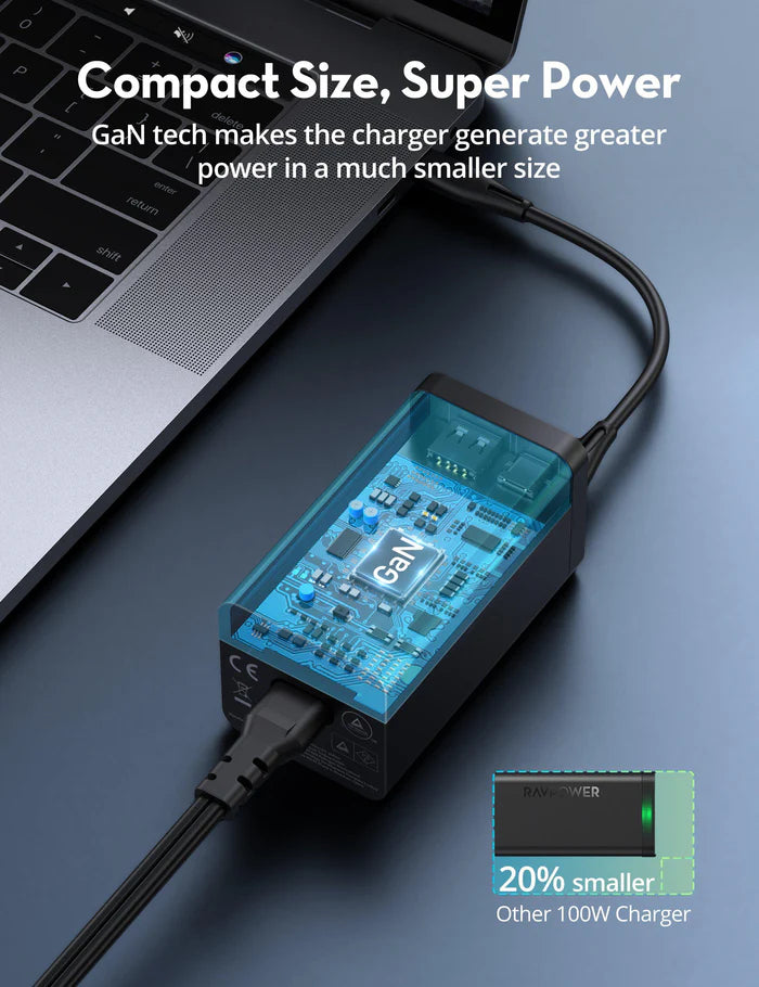 شاحن بقدرة 120 واط مع 4 منافذ 2 تايب سي 2 يو اس بي من راف باور - RAVPower 120W 4-Port Desktop USB Charging Station