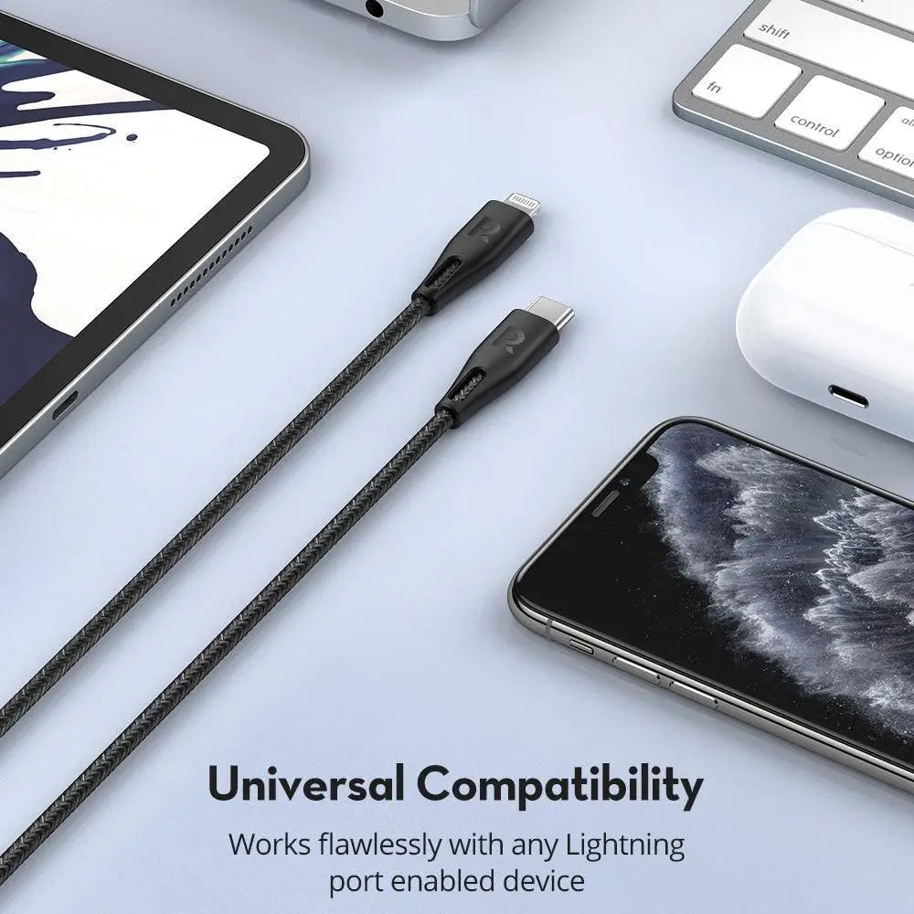 كيبل راف باور CB1017 يو اس بي سي الى لايتننغ بطول 1.2 متر - اسود | RAVPower RP-CB1017 Type-C to Lightning Cable 1.2m Nylon - Black