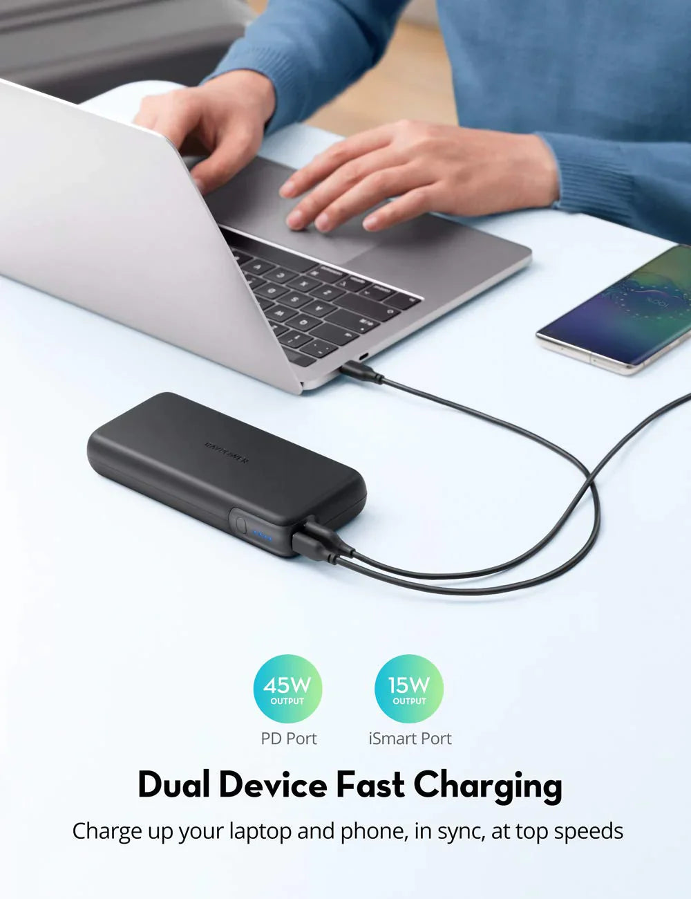باور بانك بسعة 20 الف ميلي امبير بقدرة 60 واط من راف باور - RavPower 20000mAh PD Pioneer 60W 2-Port Power Bank