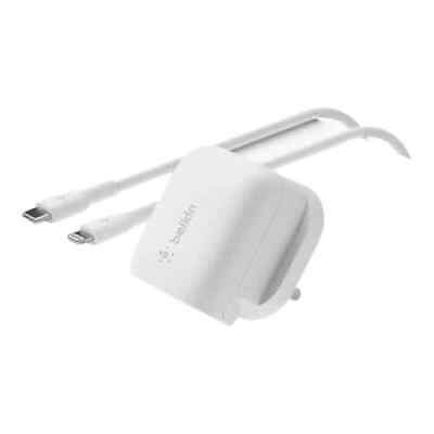 Belkin BoostCharge USB-C Wall Charger 20W  USB-C Cable with Lightning Connector - شاحن جداري يو اس بي سي بوست شارجر بقوة 20 واط مع كابل يو اس بي سي إلى موصل لايتننج من بيلكن
