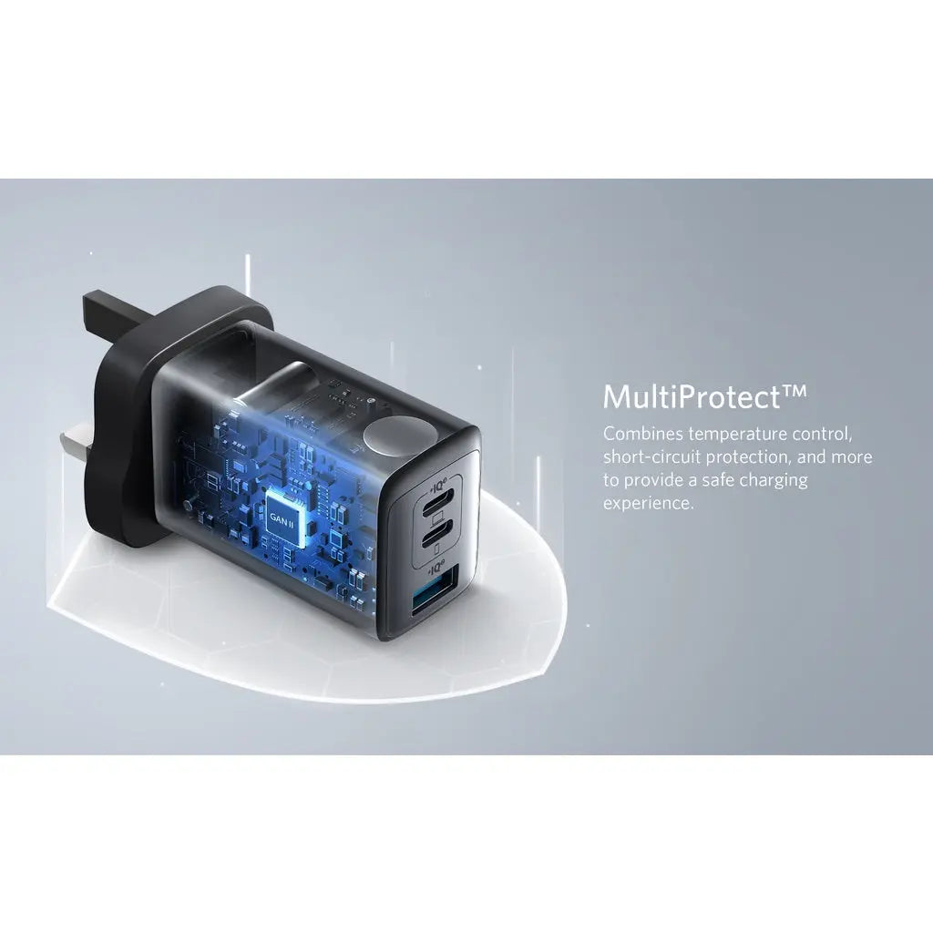 شاحن انكر باور بورت 3 بمنفذين تايب سي ومنفذ يو اس بي اي وبقدرة شحن 65 واط - اسود | Anker PowerPort III 3-Ports 2 USB-C and USB-A Charger 65W – Black