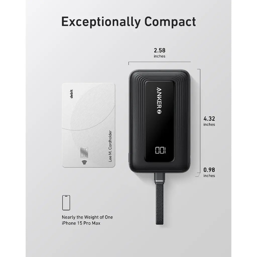 باور بانك أنكر بسعة 10,000 مللي أمبير وبقدرة شحن 30 واط مع كيبل تايب سي مدمج | Anker 10K 30W Power Bank with Built-in USB-C Cable