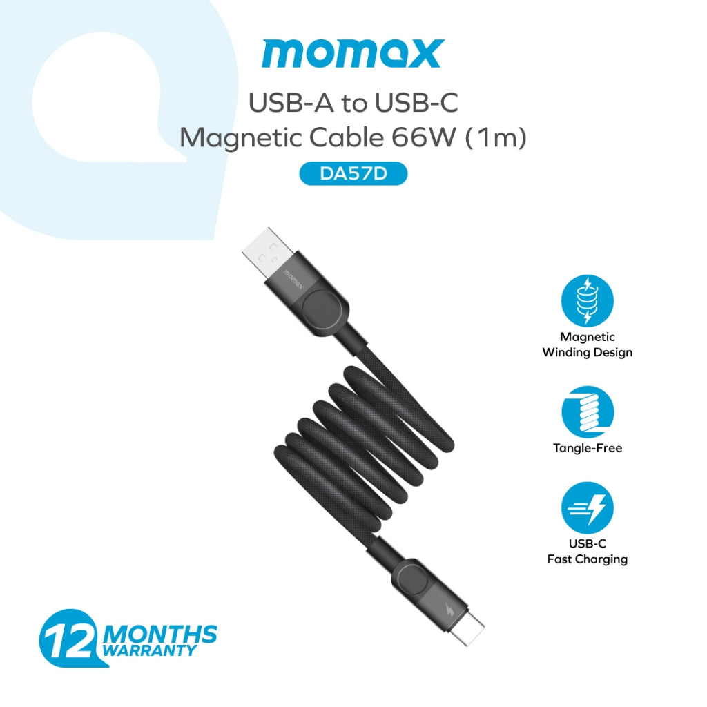Momax Mag.Link 66W Magnetic USB‑A to USB‑C Cable, 1 m - كيبل موماكس ماج لنك المغناطيسي, USB-A الى USB-C, بقوة 66 واط, طول 1م