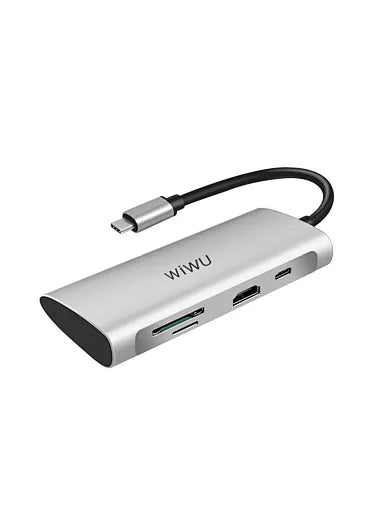 WiWU Alpha 7 in 1 Multiport USB C Hub Laptop Adapter Type C Docking - محول الكمبيوتر المحمول 7 في 1 متعدد الوظائف من ويوو