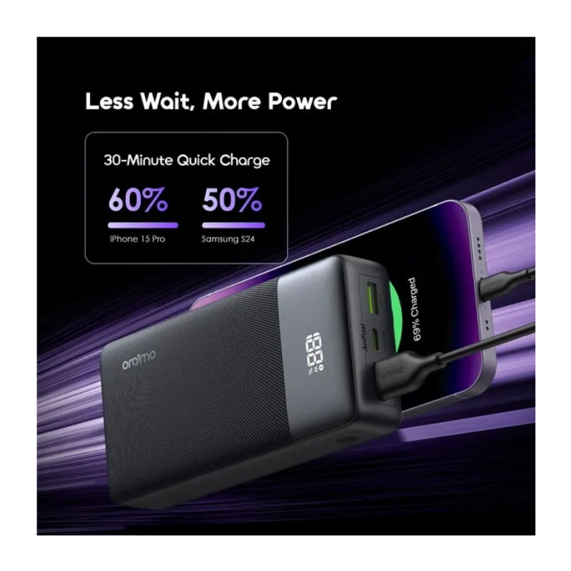 باور بانك اورايمو PowerNova بسعة 20,000 مللي امبير وبقدرة شحن 22.5 واط - اسود | Oraimo PowerNova OPB-7200Q 22.5W Power Bank - Black