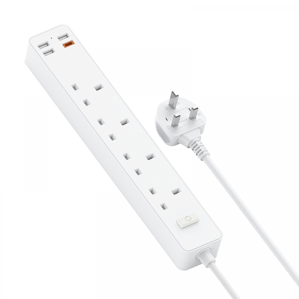 WiWU U01 Power Strip Socket With 4 AC 3 USB 20W PD - وصلة كهربائية بمنفذ يو اس بي سي و3 منافذ يو اس بي  بقدرة 20 واط من ويوو