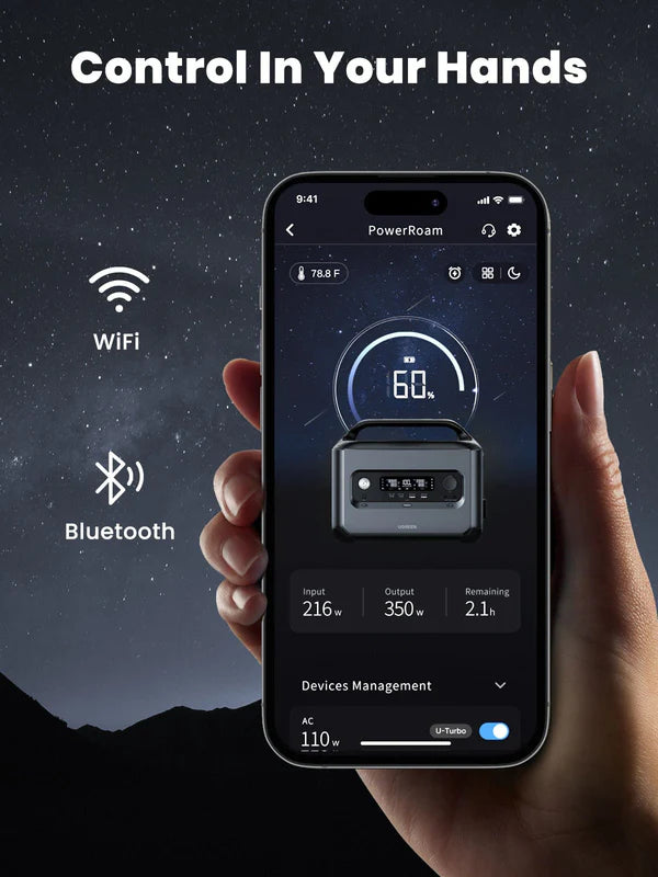 Santrala Hêzê ya Veguhêzbar a Ugreen, 1024Wh, 1200W, bi Şarjkirina Tavê | Santrala Hêzê ya Veguhêzbar a Ugreen, Jeneratora Tavê ya Bateriya LiFePO4, 1200W 1024Wh